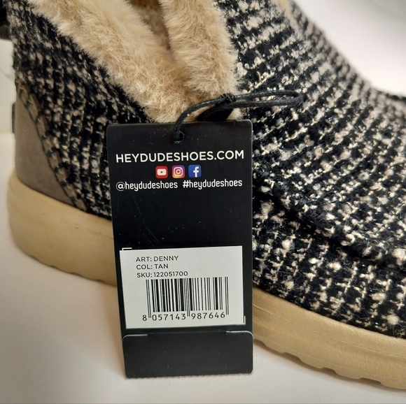 HEY DUDE Denny Tan Ankle Booties Wool Tweed Women's Moc Faux Shearling Lining - Picture 13 of 16